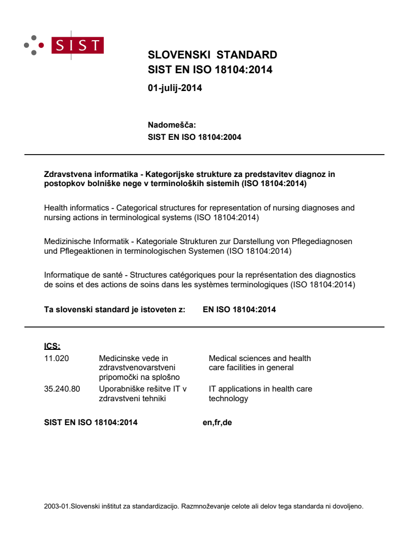 EN ISO 18104:2014 EN ISO 18104:2014 - Page 1 preview