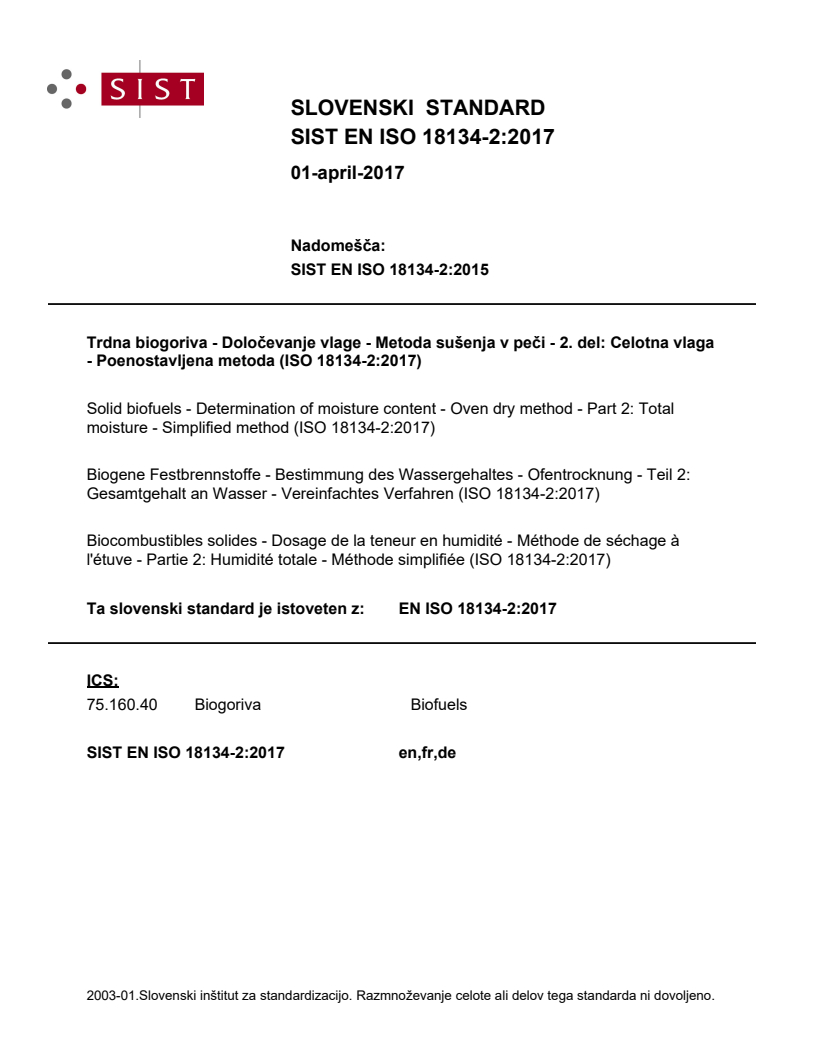 EN ISO 18134-2:2017 EN ISO 18134-2:2017 - Page 1 preview