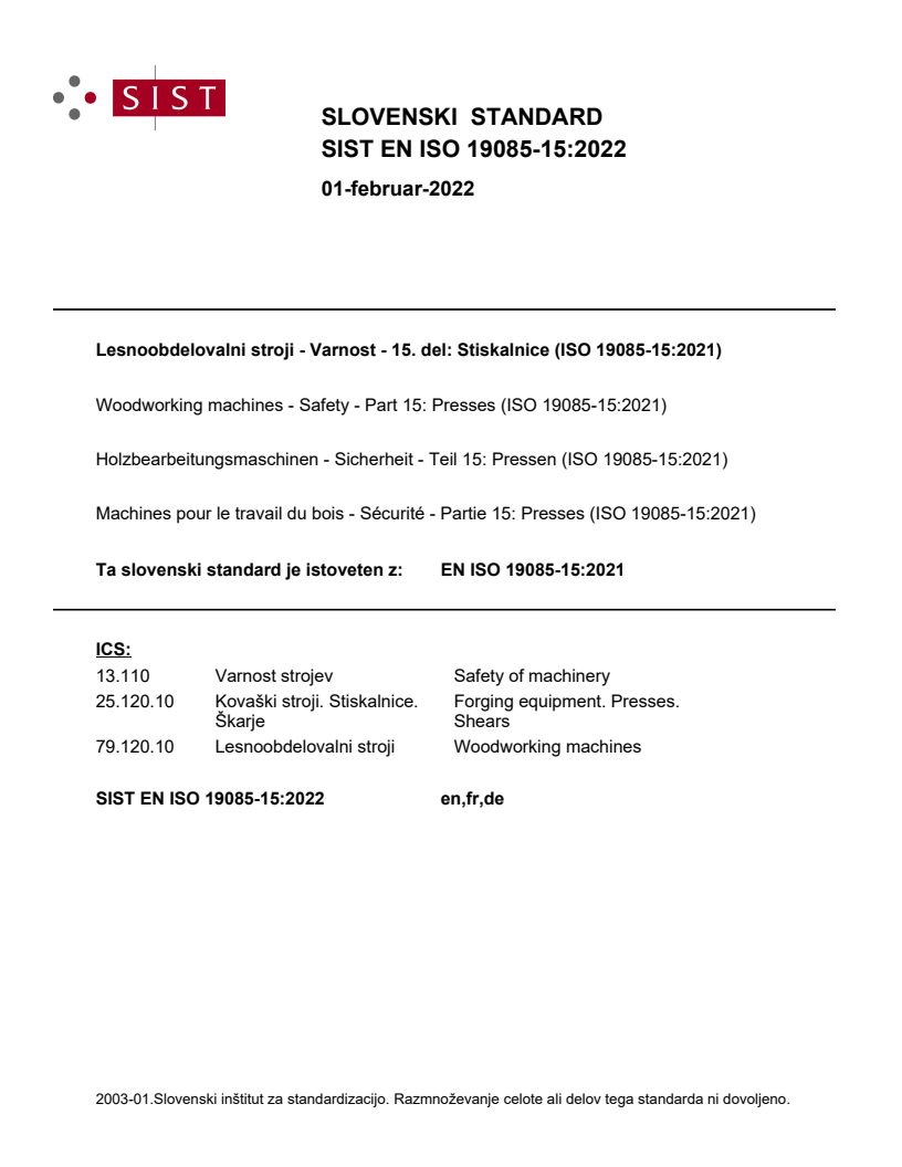 EN ISO 19085-15:2021 EN ISO 19085-15:2022 - Page 1 preview