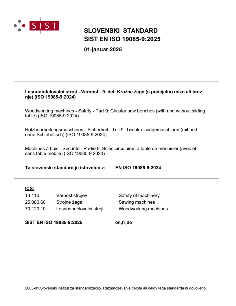 EN ISO 19085-9:2024 EN ISO 19085-9:2025 - Page 1 preview