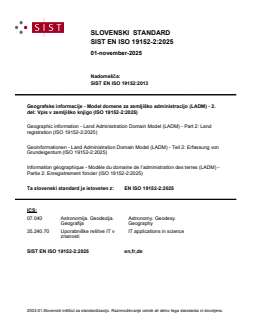 EN ISO 19152-2:2025 - POZOR: Potrebno posredovati še manjkajoči del SIST standarda (ISO). Ob nakupu se obrnite na prodaja@sist.si.         ATTENTION: The missing part of the SIST (ISO) standard must be provided. When purchasing, please contact prodaja@sist.si. - Page 1 preview