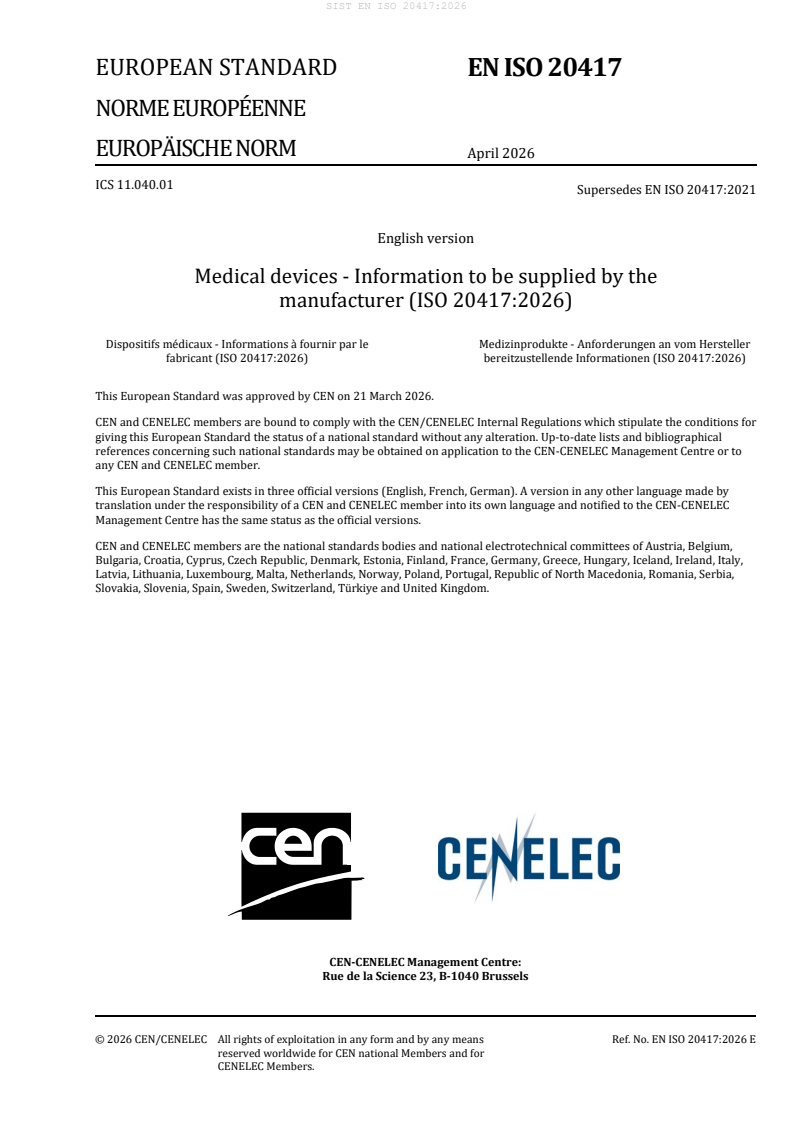 SIST EN ISO 20417:2026 SIST EN ISO 20417:2026 - Page 3 preview
