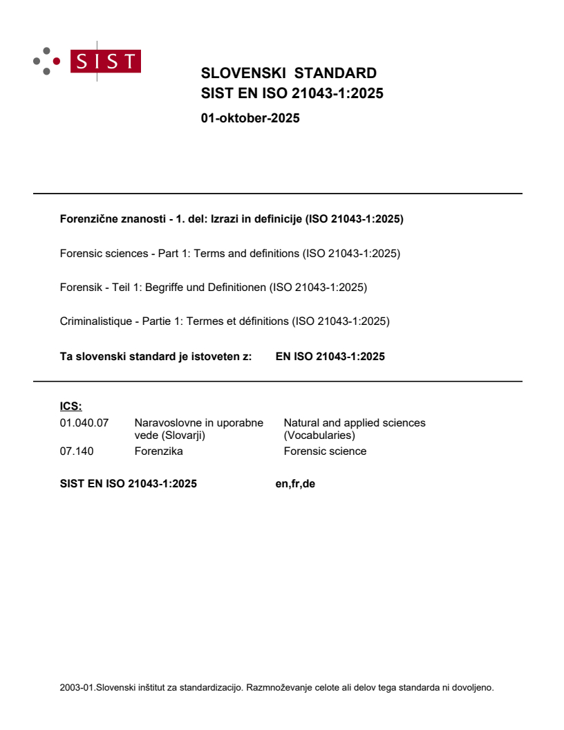 SIST EN ISO 21043-1:2025