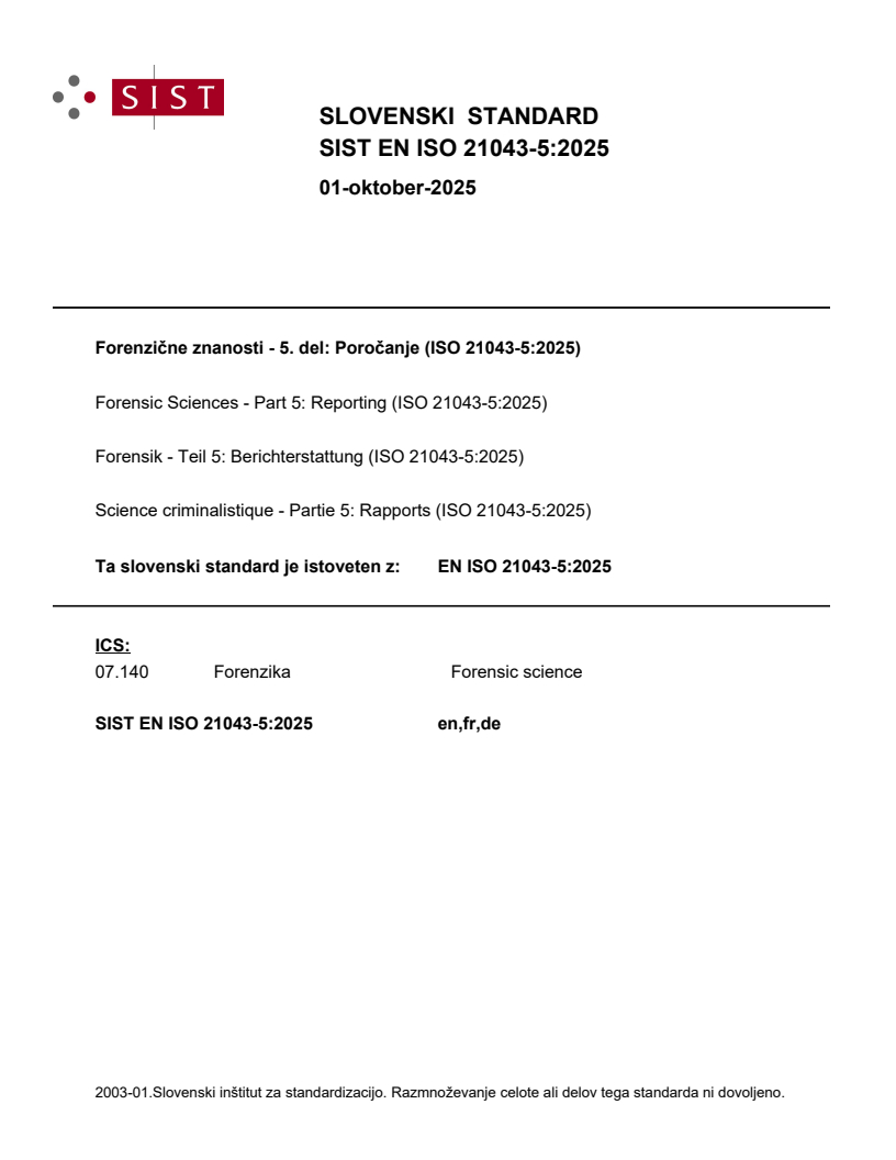 SIST EN ISO 21043-5:2025