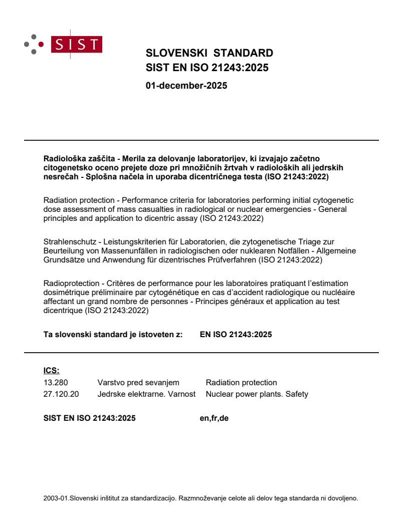 SIST EN ISO 21243:2025
