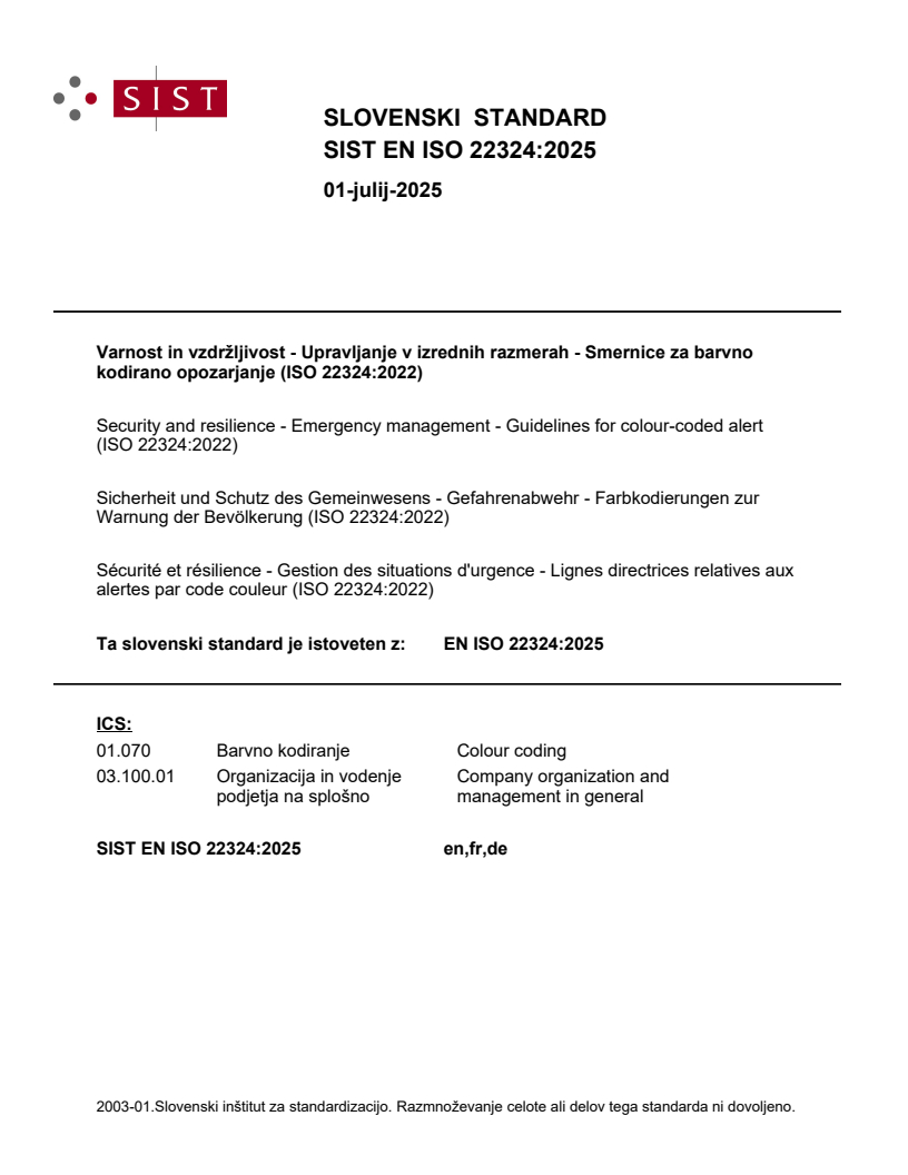 EN ISO 22324:2025 - BARVE