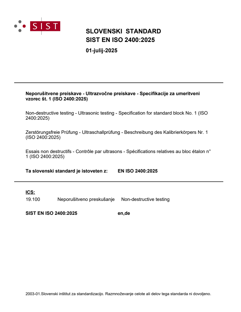 EN ISO 2400:2025