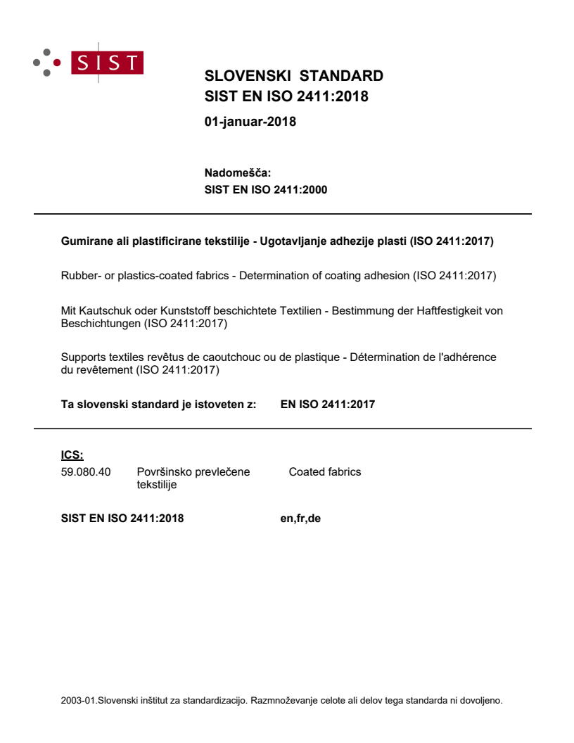 EN ISO 2411:2017 EN ISO 2411:2018 - Page 1 preview