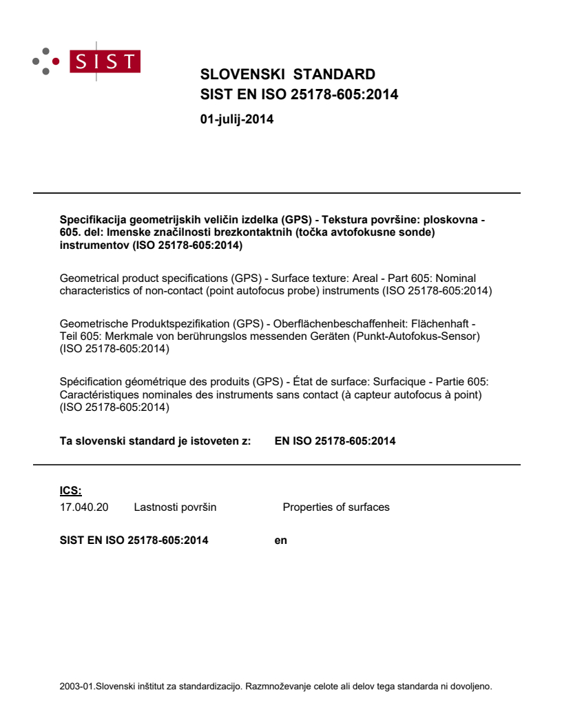 EN ISO 25178-605:2014 EN ISO 25178-605:2014 - Page 1 preview
