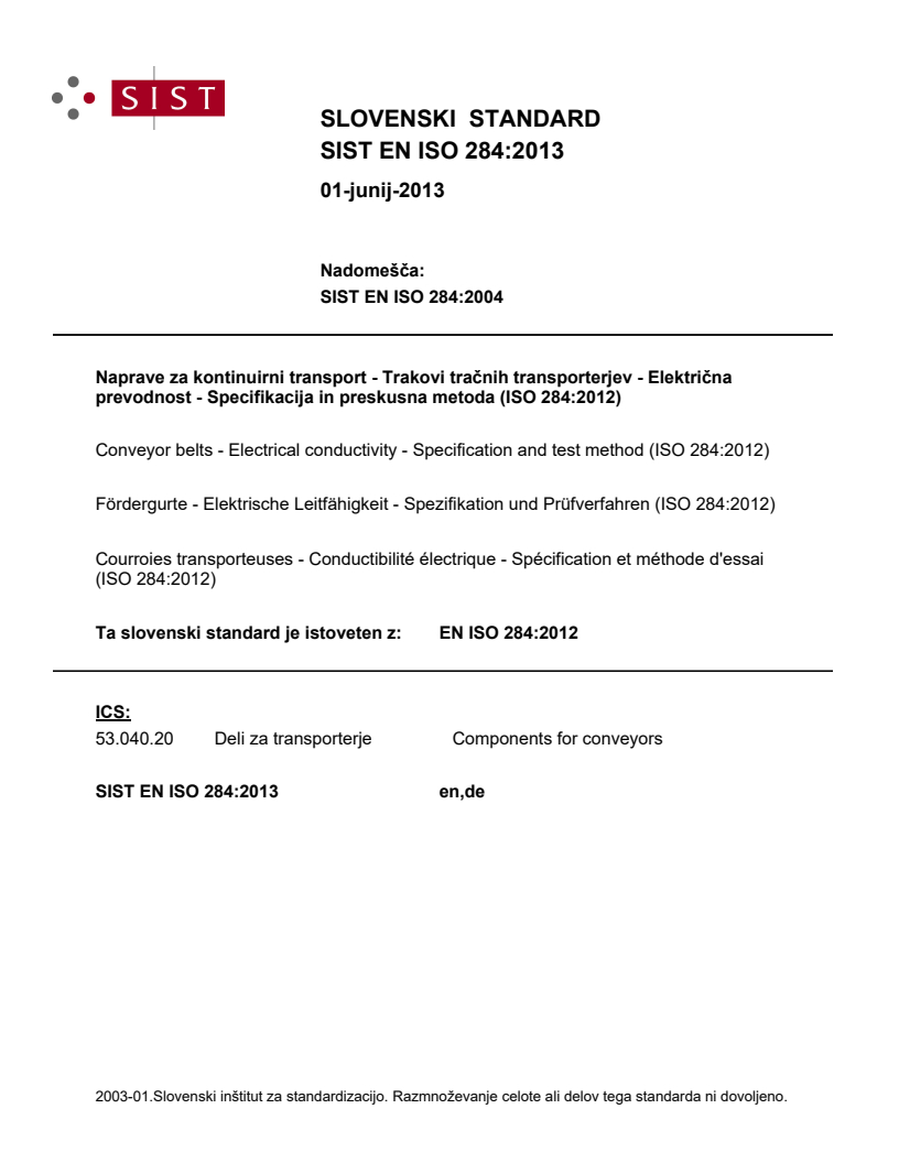 EN ISO 284:2012 EN ISO 284:2013 - Page 1 preview