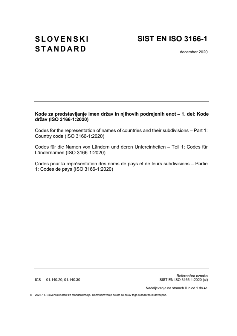 SIST EN ISO 3166-1:2020 SIST EN ISO 3166-1:2020