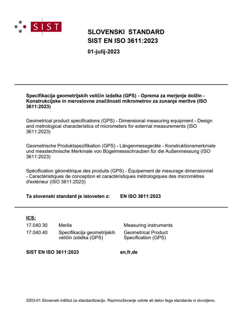 EN ISO 3611:2023 EN ISO 3611:2023 - Page 1 preview