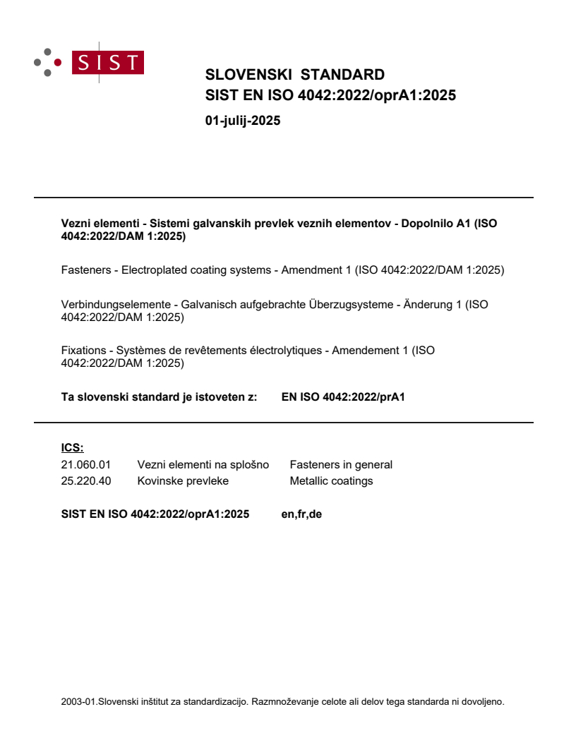 EN ISO 4042:2022/oprA1:2025