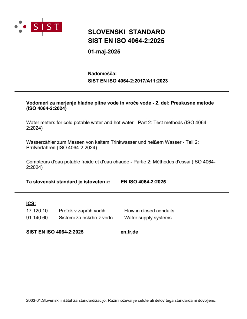 EN ISO 4064-2:2025 EN ISO 4064-2:2025 - Page 1 preview