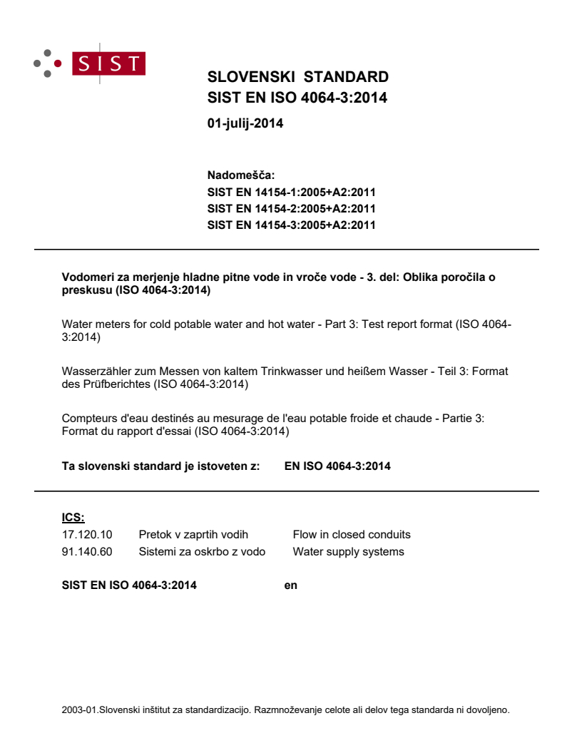 EN ISO 4064-3:2014 EN ISO 4064-3:2014 - Page 1 preview
