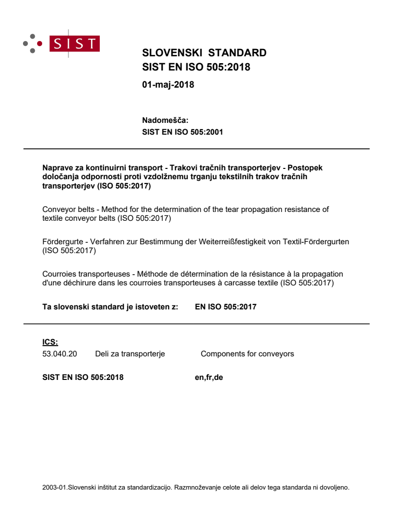 EN ISO 505:2017 EN ISO 505:2018 - Page 1 preview