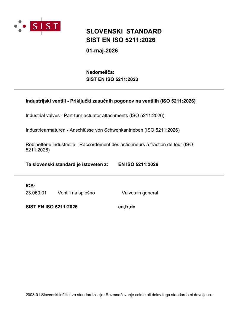 SIST EN ISO 5211:2026 SIST EN ISO 5211:2026 - Page 1 preview