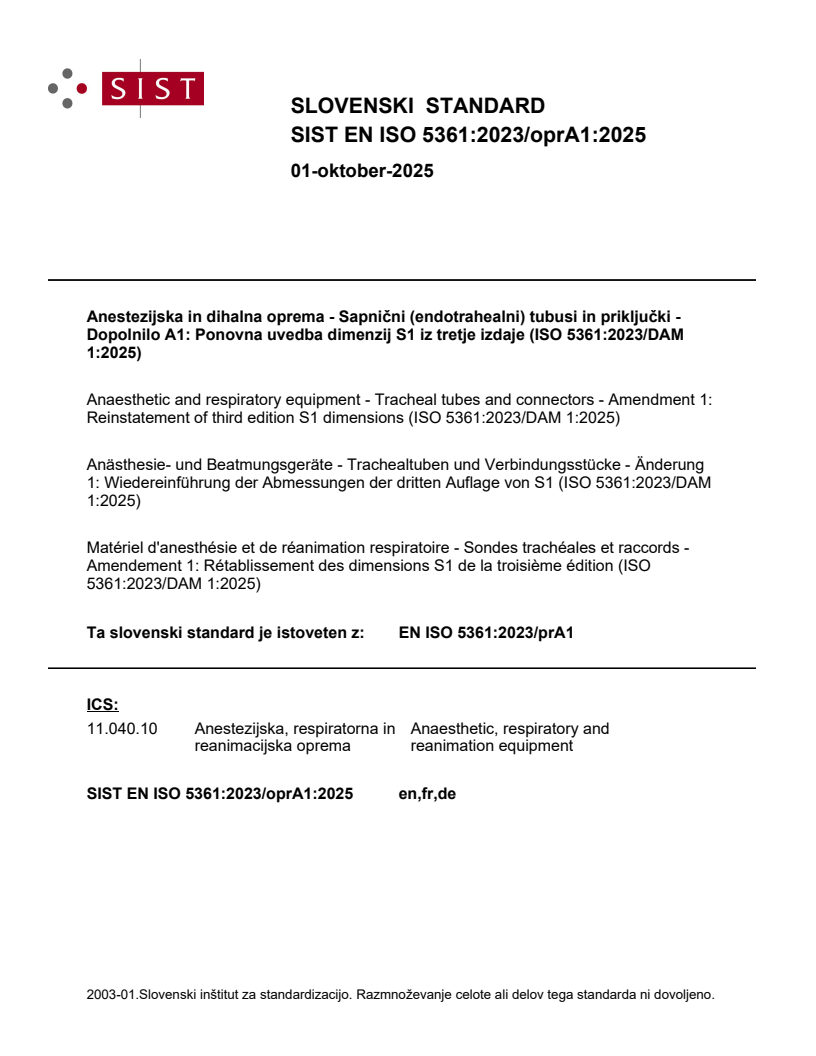 EN ISO 5361:2023/oprA1:2025