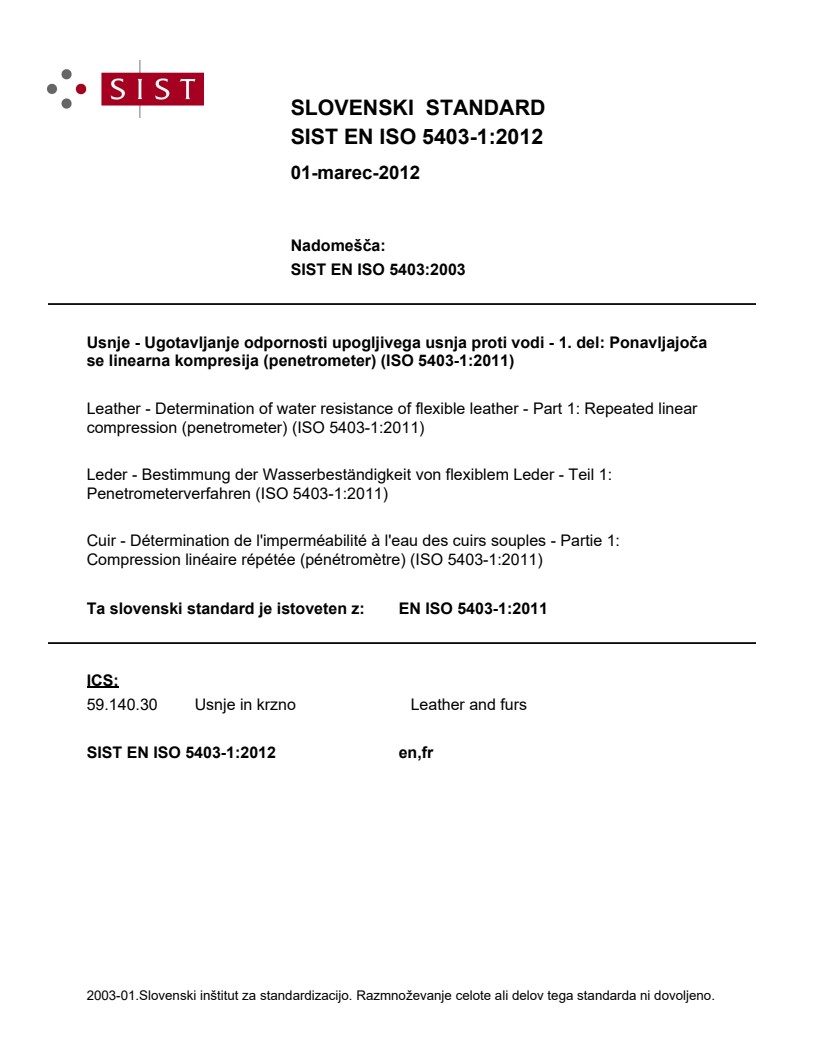 EN ISO 5403-1:2011 EN ISO 5403-1:2012 - Page 1 preview