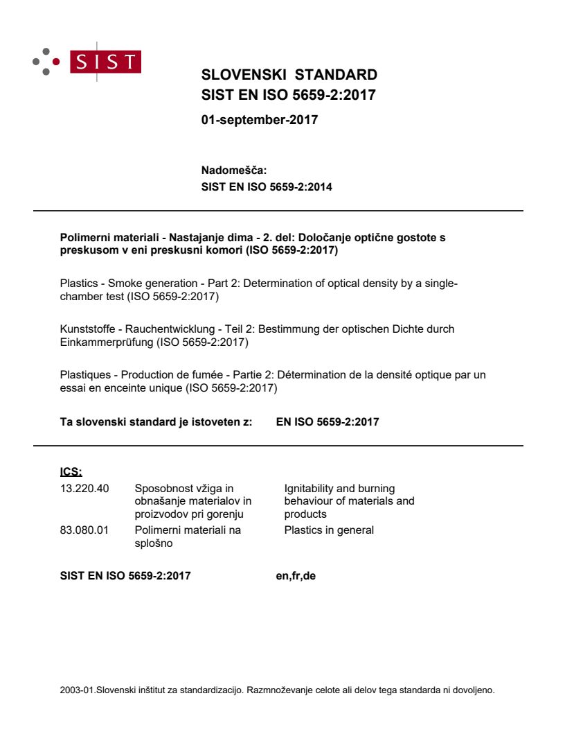 SIST EN ISO 5659-2:2017 SIST EN ISO 5659-2:2017 - BARVE - Page 1 preview