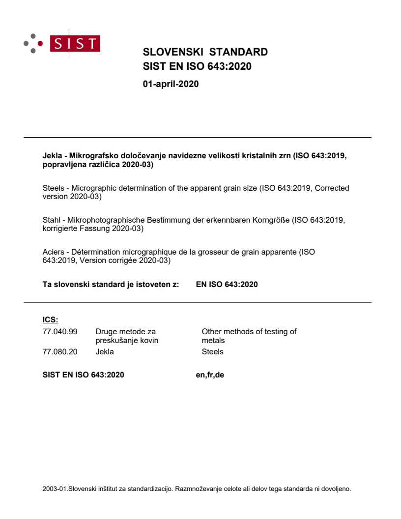 EN ISO 643:2020 EN ISO 643:2020 - Page 1 preview