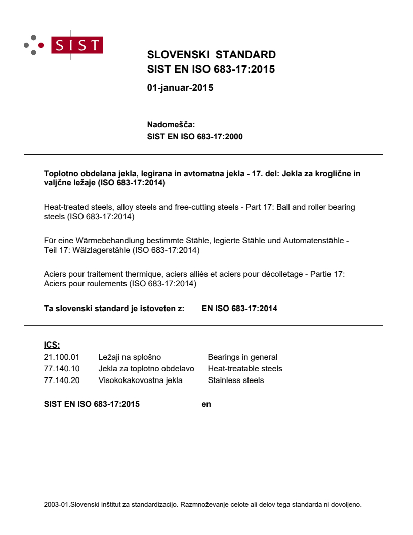 EN ISO 683-17:2014 EN ISO 683-17:2015 - Page 1 preview
