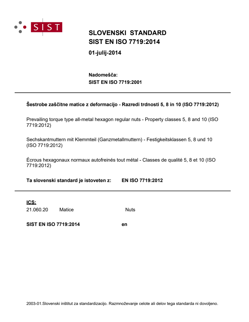 EN ISO 7719:2012 EN ISO 7719:2014 - Page 1 preview
