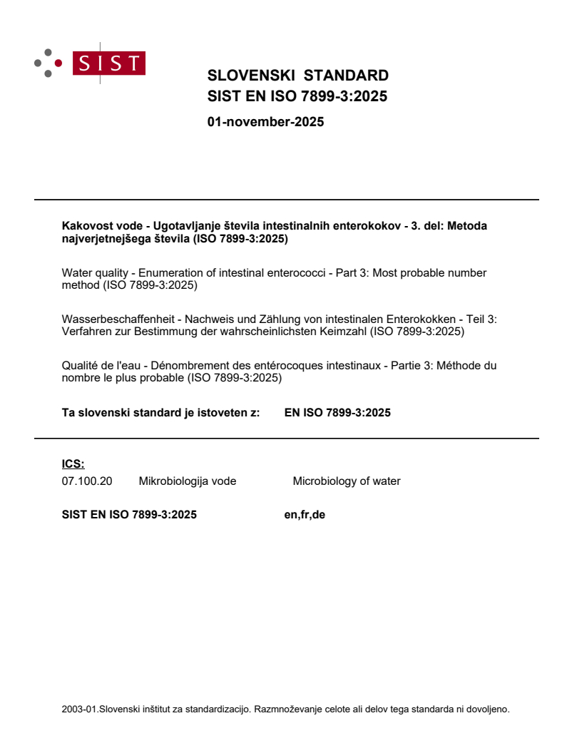 SIST EN ISO 7899-3:2025