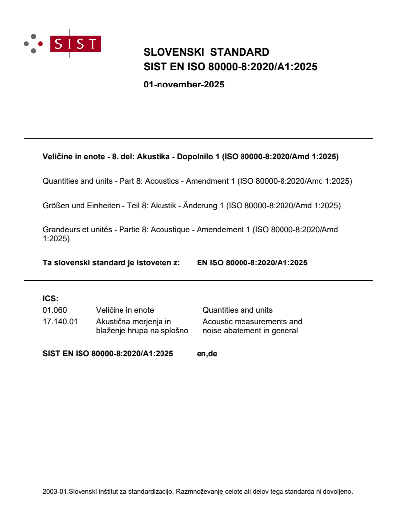 SIST EN ISO 80000-8:2020/A1:2025