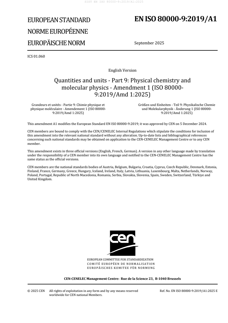 SIST EN ISO 80000-9:2019/A1:2025