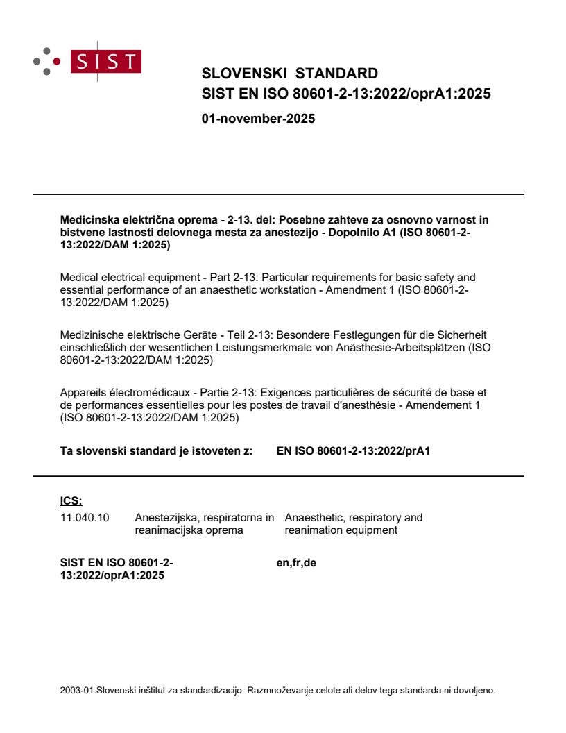 EN ISO 80601-2-13:2022/oprA1:2025