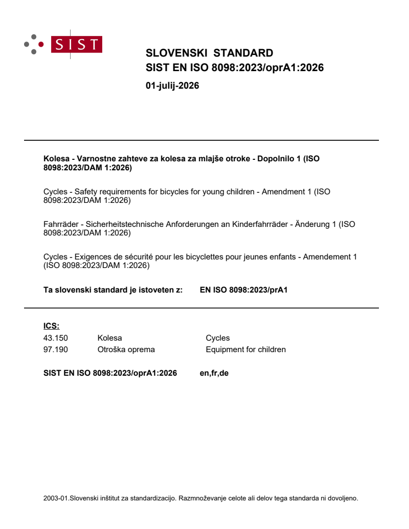 EN ISO 8098:2023/prA1 EN ISO 8098:2023/oprA1:2026 - Page 1 preview