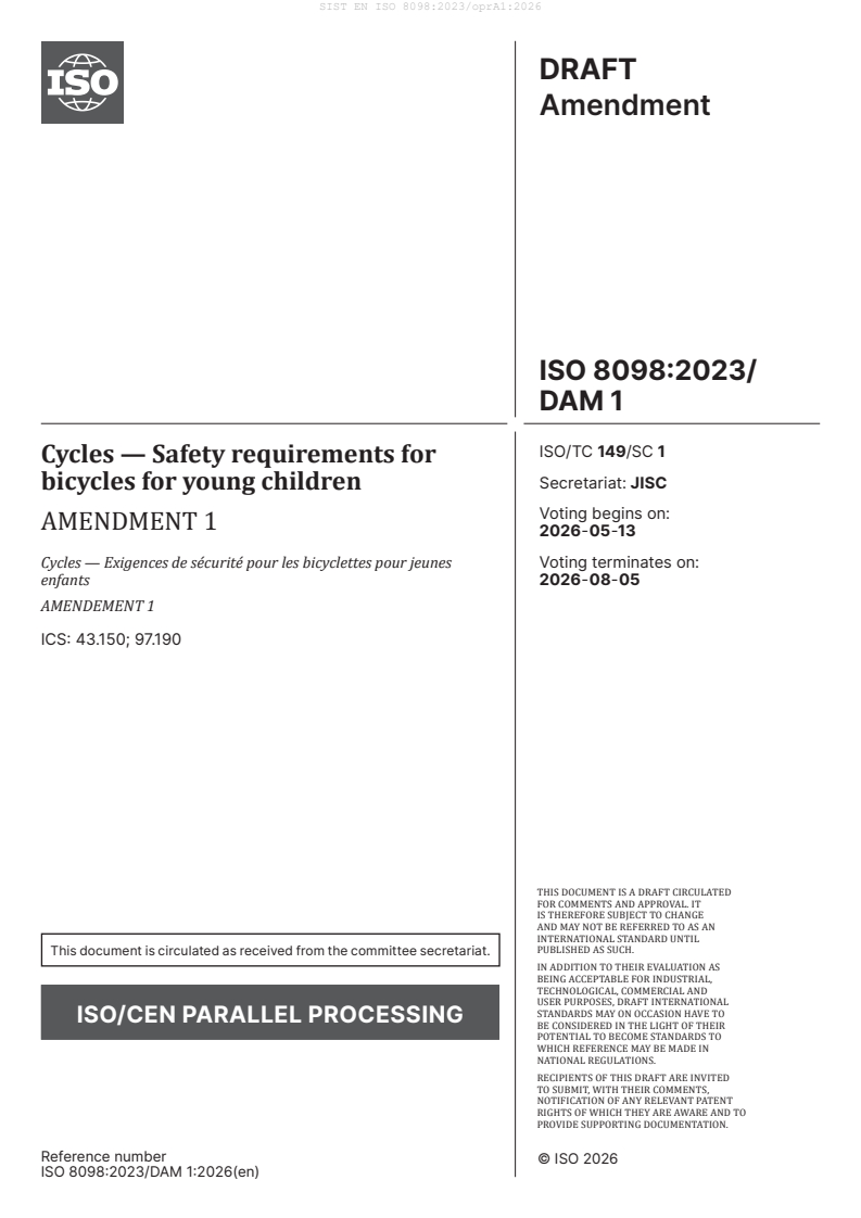 EN ISO 8098:2023/prA1 EN ISO 8098:2023/oprA1:2026 - Page 3 preview