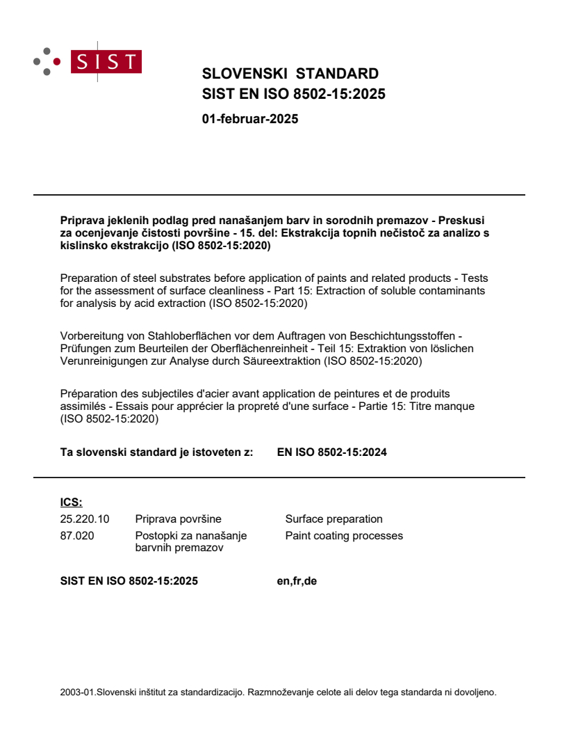 EN ISO 8502-15:2024 EN ISO 8502-15:2025 - Page 1 preview