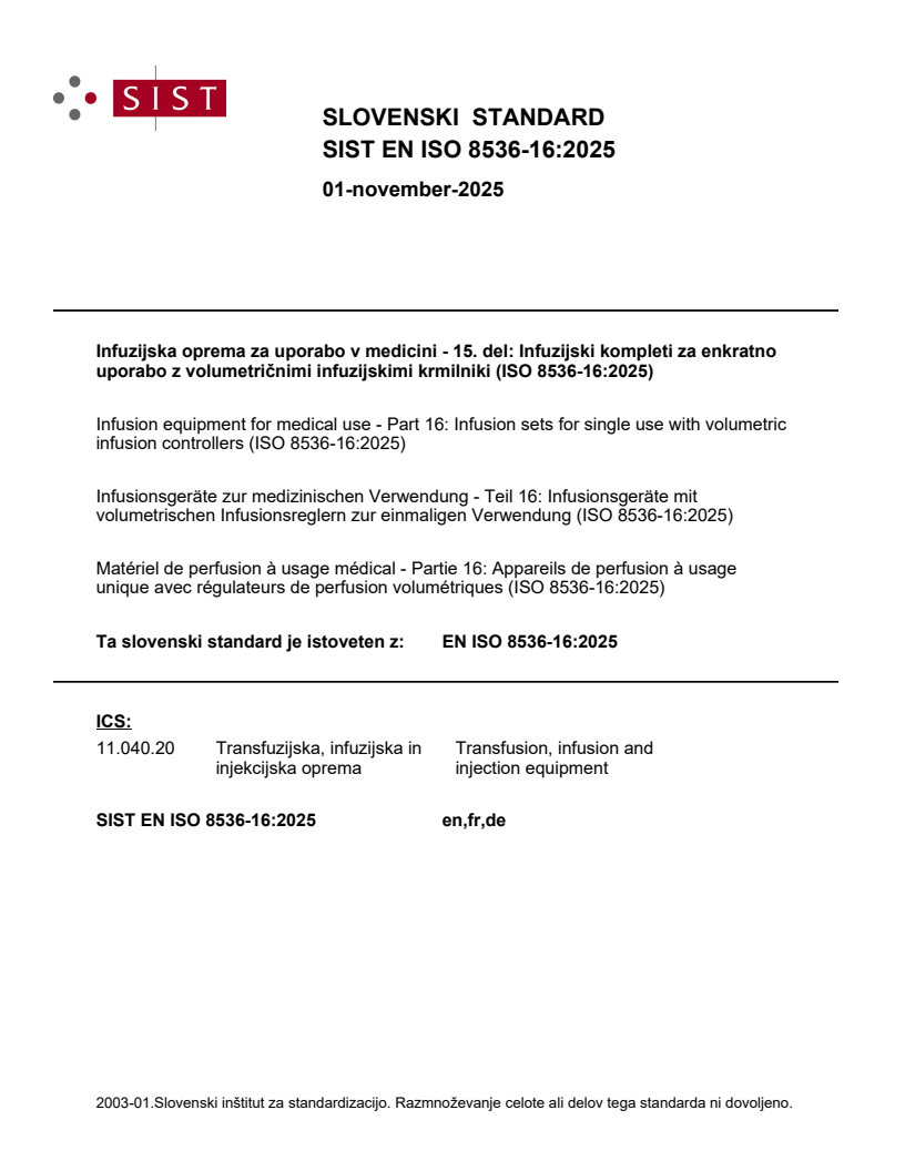 SIST EN ISO 8536-16:2025