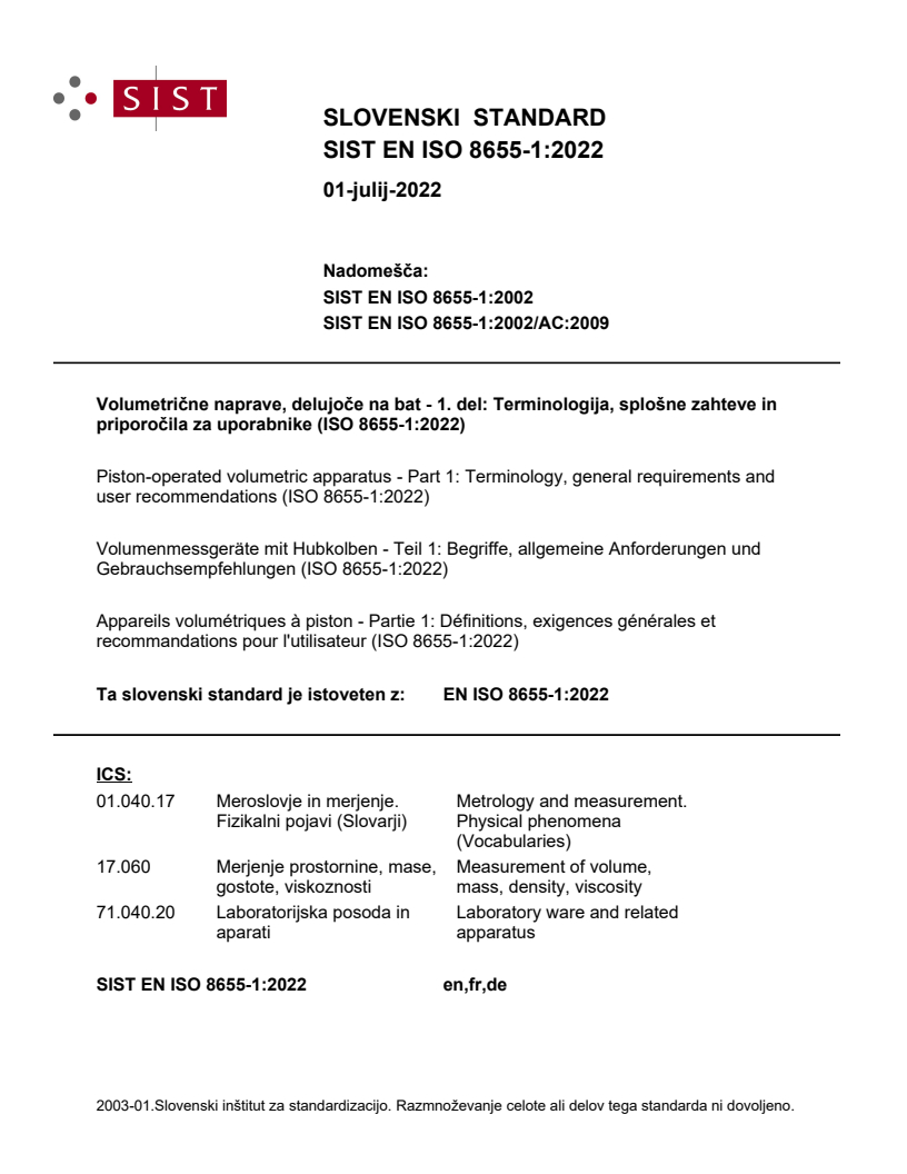 EN ISO 8655-1:2022 EN ISO 8655-1:2022 - Page 1 preview