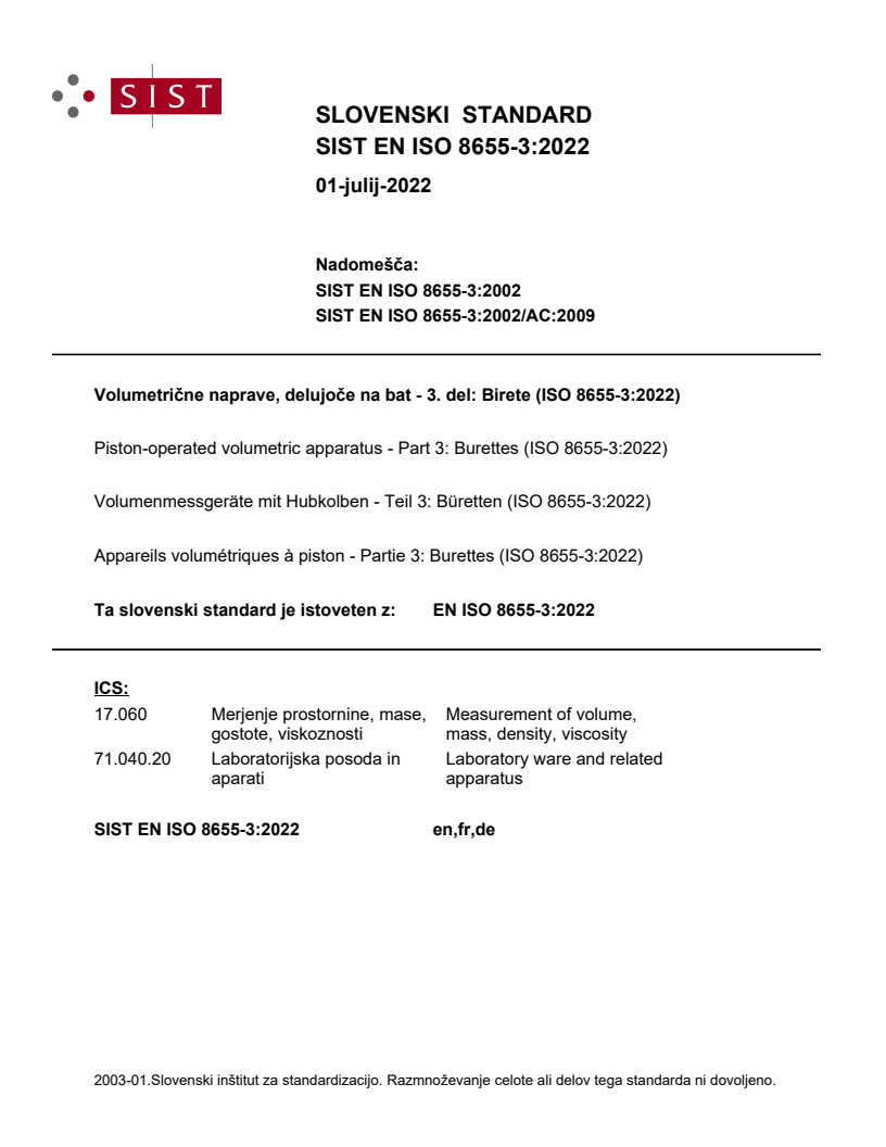 EN ISO 8655-3:2022 EN ISO 8655-3:2022 - Page 1 preview