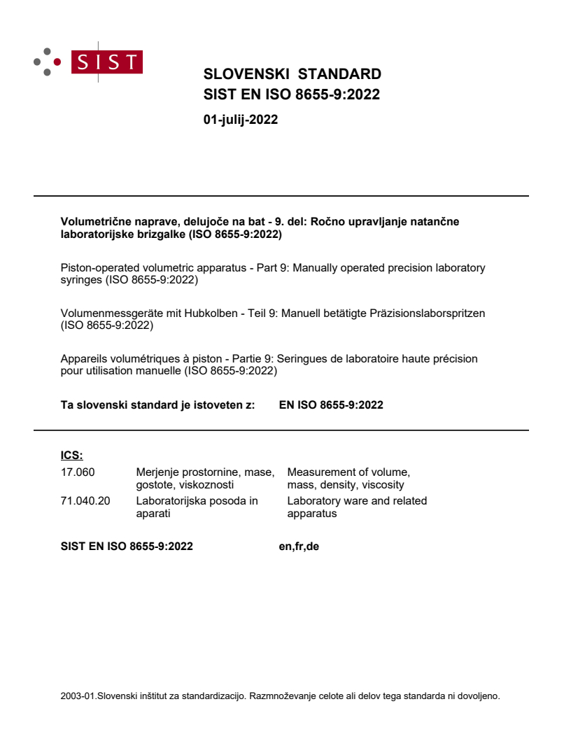 SIST EN ISO 8655-9:2022 SIST EN ISO 8655-9:2022 - Page 1 preview