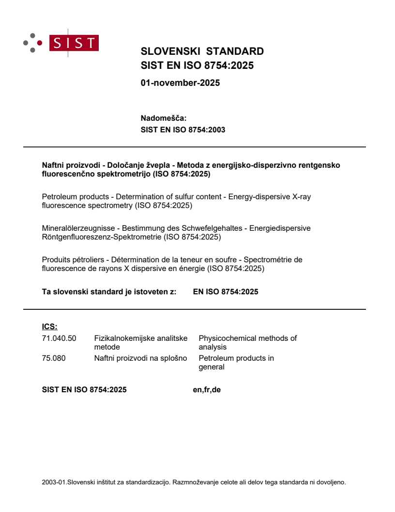SIST EN ISO 8754:2025