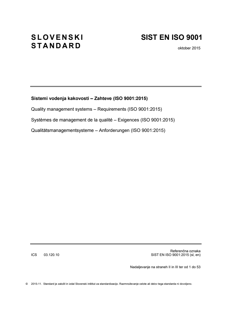 SIST EN ISO 9001:2015 SIST EN ISO 9001:2015 - Page 1 preview
