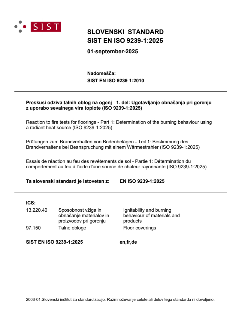 EN ISO 9239-1:2025