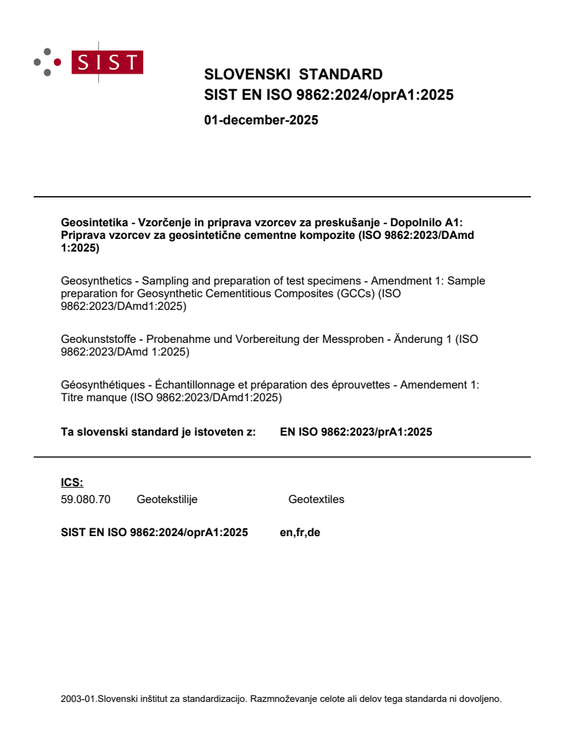 EN ISO 9862:2023/prA1:2025 EN ISO 9862:2024/oprA1:2025
