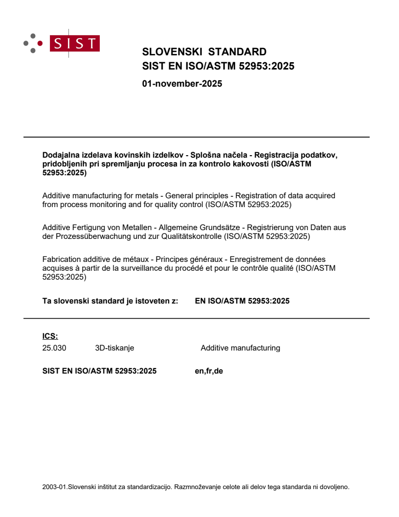 SIST EN ISO/ASTM 52953:2025