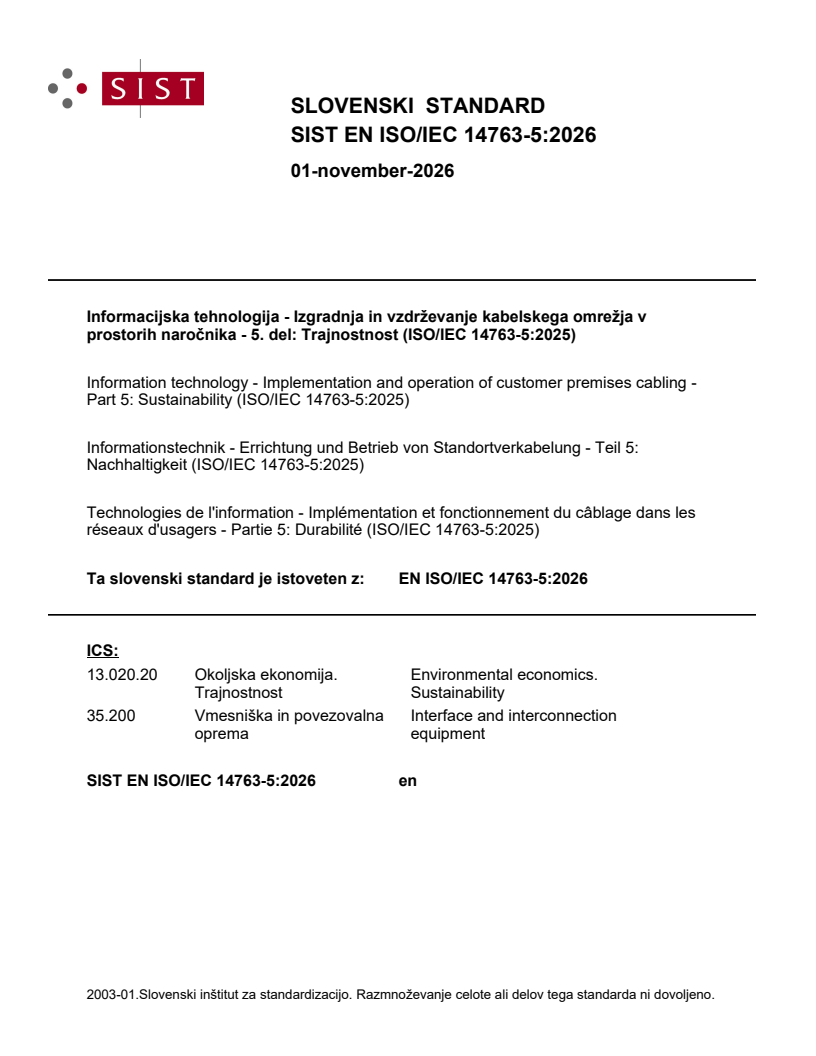 SIST EN ISO/IEC 14763-5:2026 SIST EN ISO/IEC 14763-5:2026 - BARVE - Page 1 preview