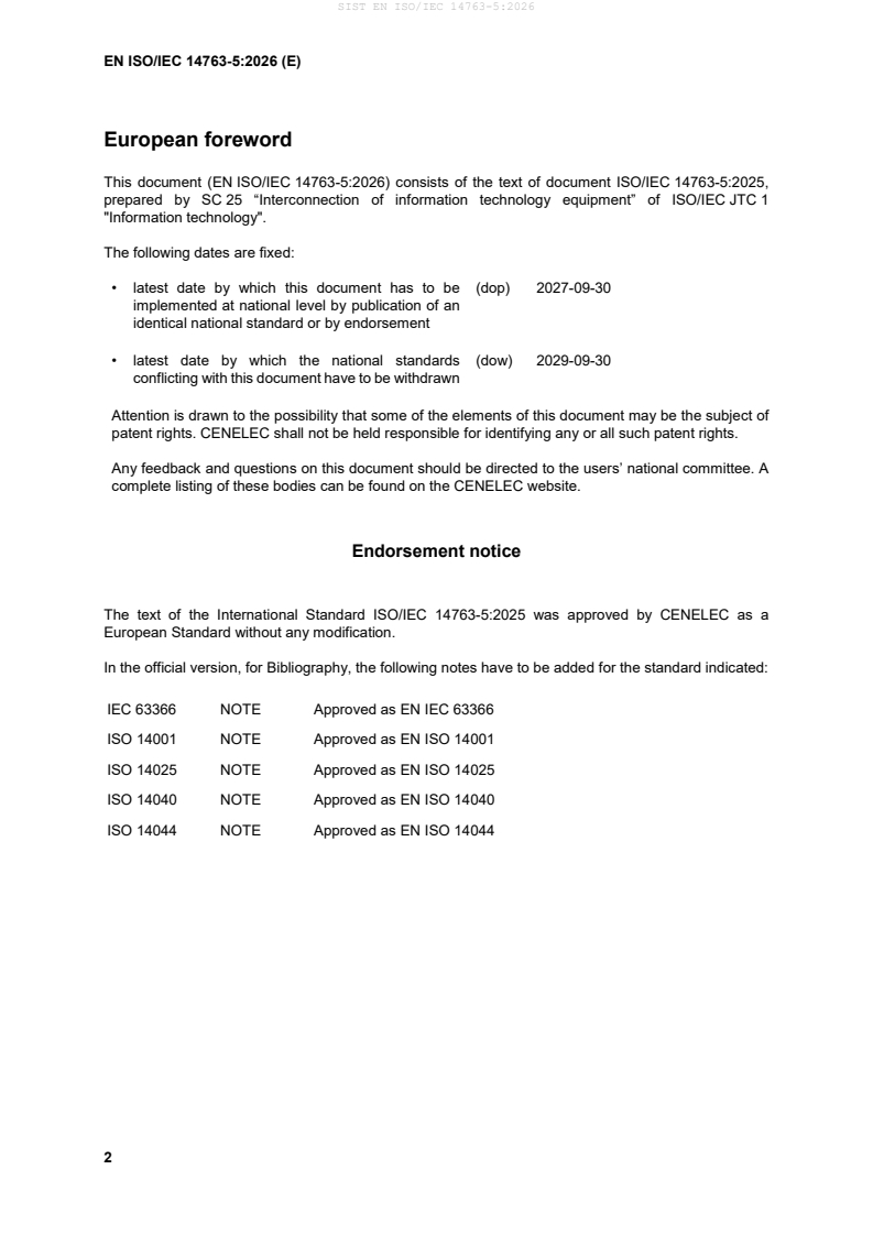 SIST EN ISO/IEC 14763-5:2026 SIST EN ISO/IEC 14763-5:2026 - BARVE - Page 4 preview