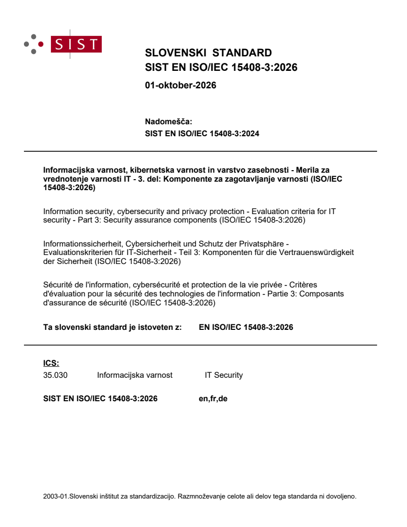EN ISO/IEC 15408-3:2026 EN ISO/IEC 15408-3:2026 - Page 1 preview