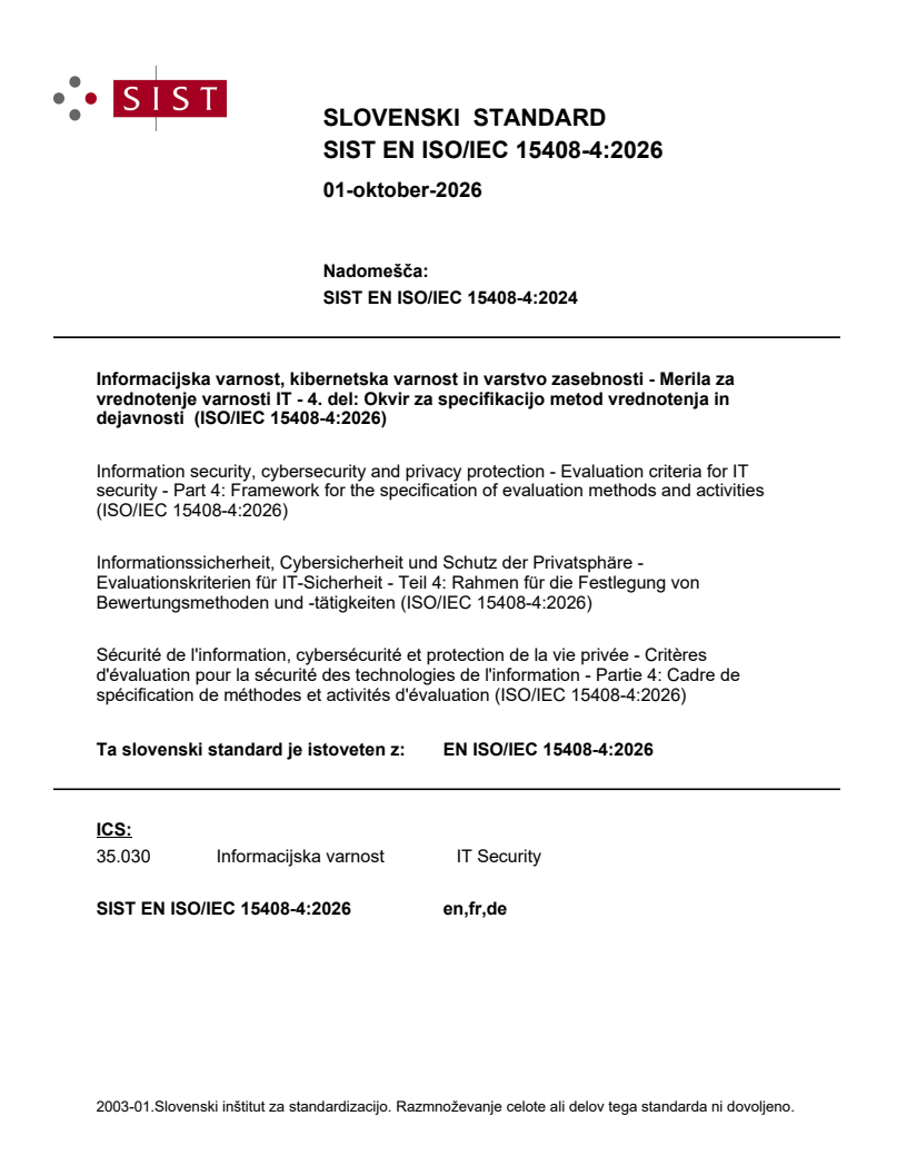 EN ISO/IEC 15408-4:2026 EN ISO/IEC 15408-4:2026 - Page 1 preview