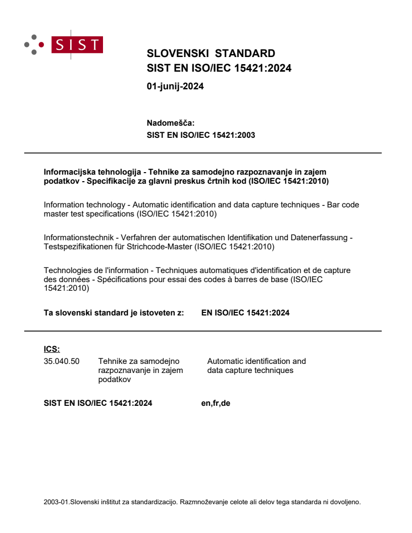 EN ISO/IEC 15421:2024 EN ISO/IEC 15421:2024 - Page 1 preview