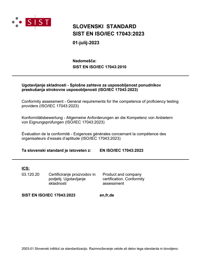 EN ISO/IEC 17043:2023 EN ISO/IEC 17043:2023 - Page 1 preview