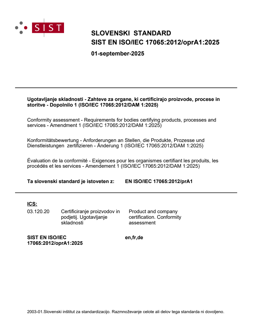 EN ISO/IEC 17065:2012/oprA1:2025